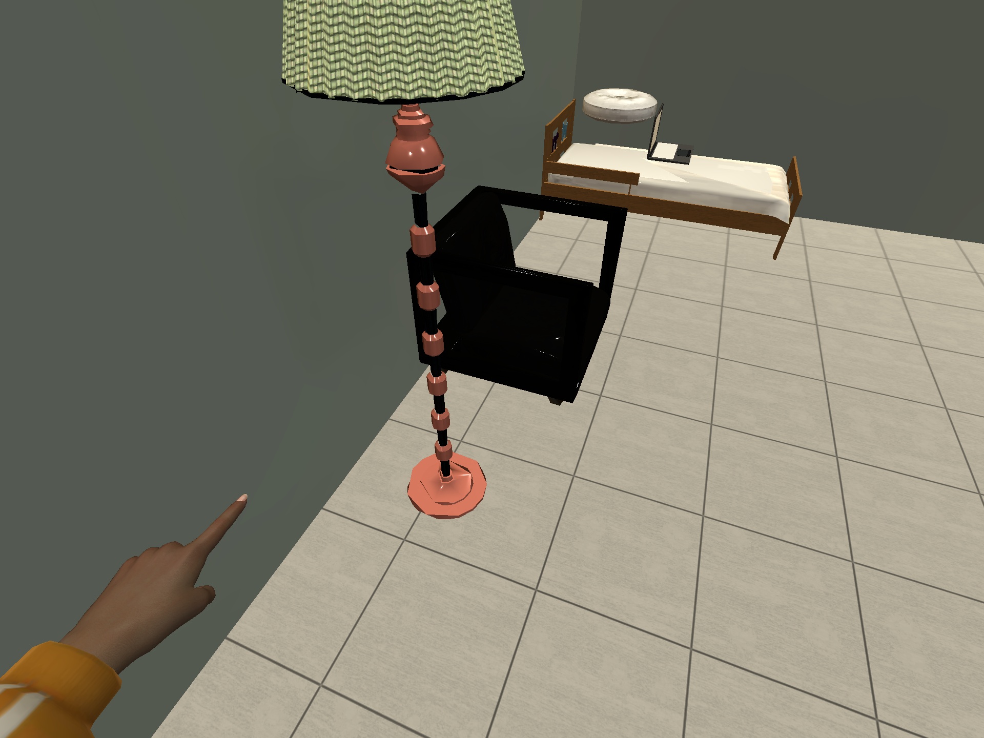 Sample simulation pointing example from EgoPoint-Bench.